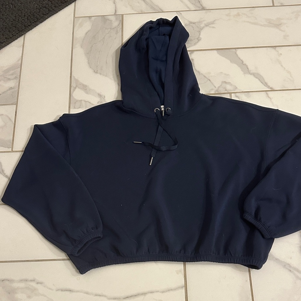 SPANX Navy Cropped Hoodie Sweatshirt